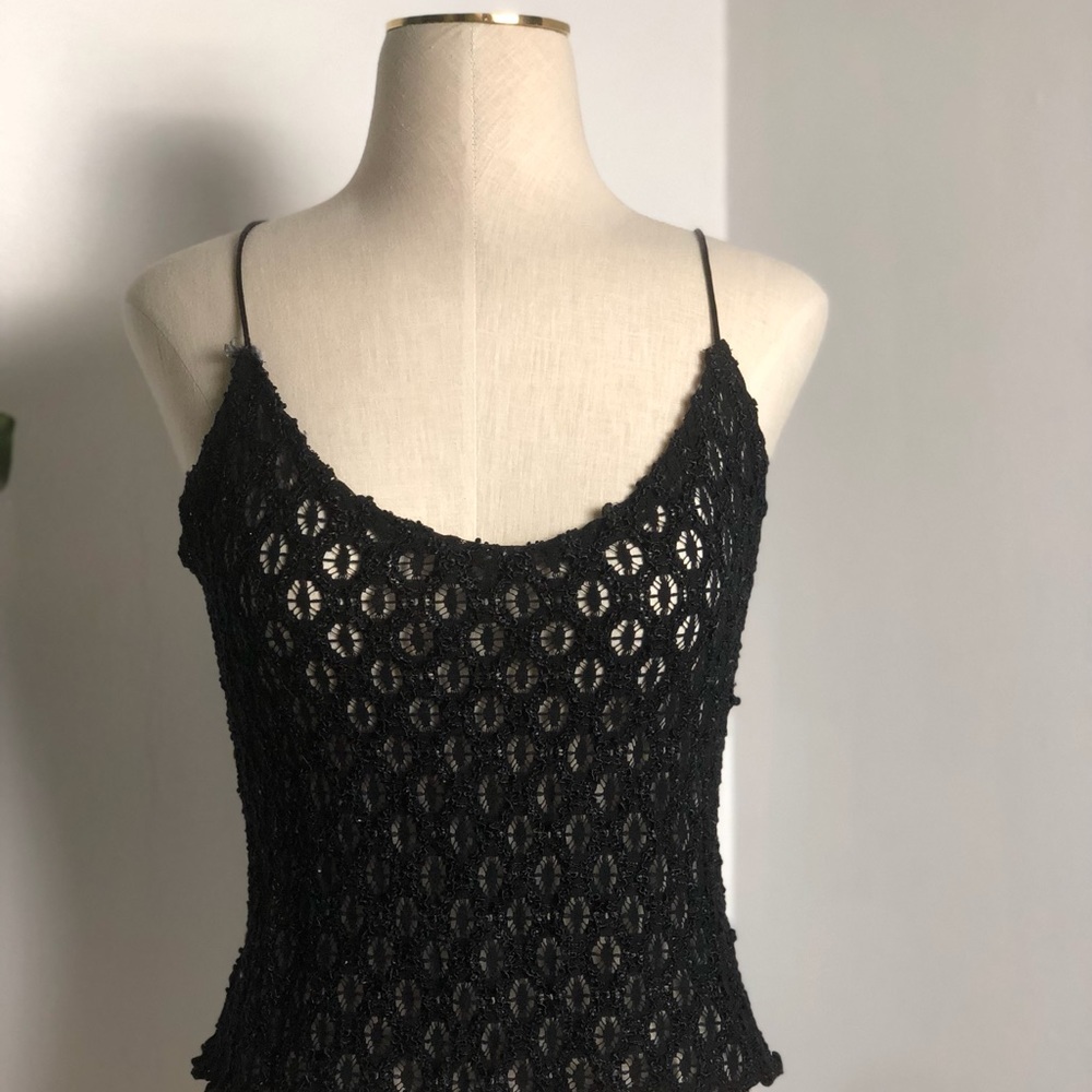 Hand sewn homemade black mid-crop top